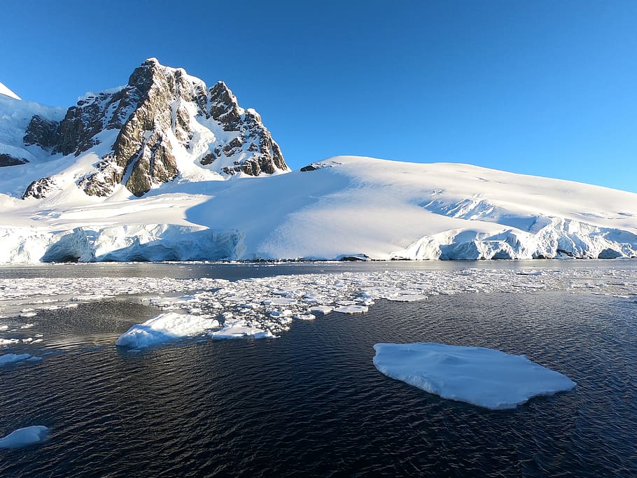 antarctica, mountain, snow, landscape, scenic, polar, ocean, cold temperature, winter, sky