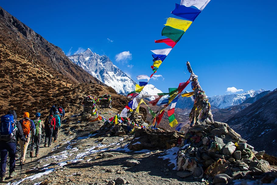 himalaia, nepal, montanhas, caminhadas, bela, espetacular, neve, aventura, ao ar livre, caminhante