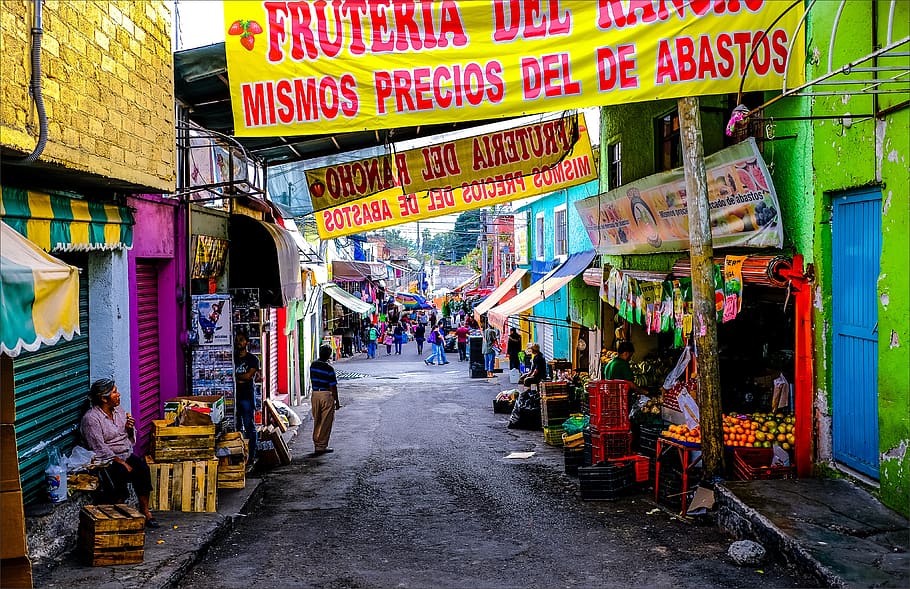 pasar, jalan, mexico, warna, buah, jalan-jalan kotor, perjalanan, patin amerika, mercado, hijau