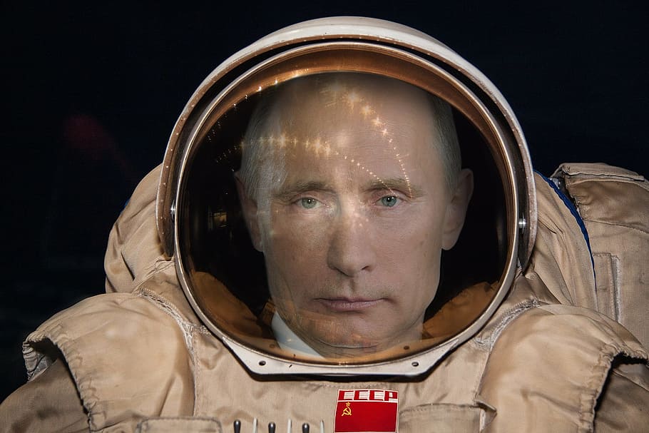 astronauta, traje, espacio, vladimir, putin, rusia, famoso, presidente, retrato, tiro en la cabeza