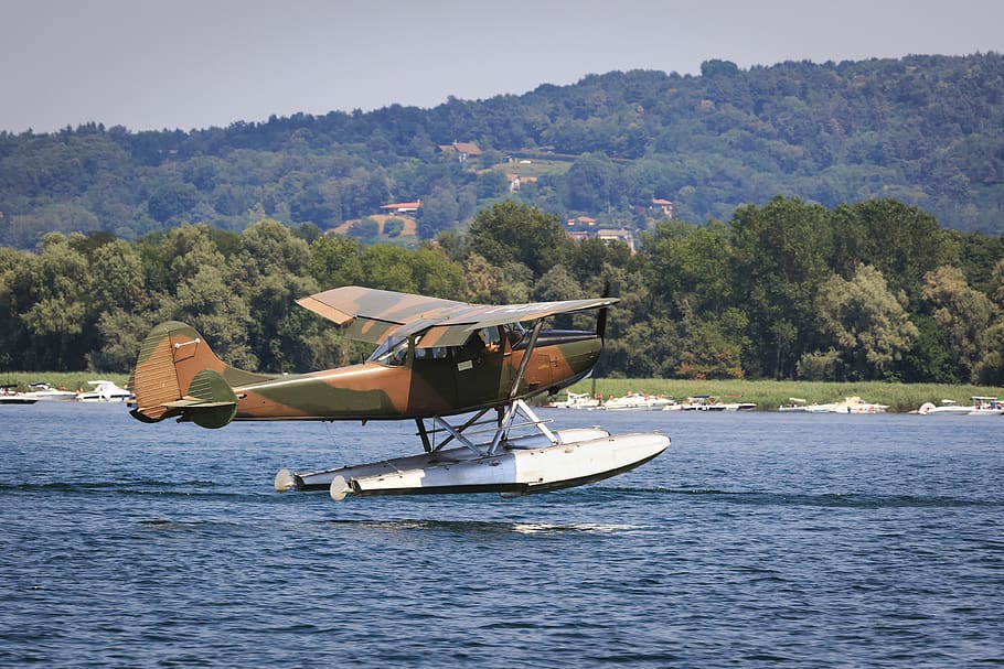 ditching, seaplane, water, sea, lake, nature, plane, aviation, fly, trees