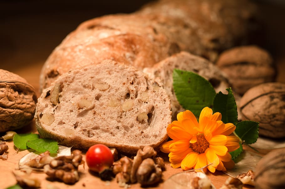 bread, nut bread, nutrition, food, vegetarian, roughage, nuts, sourdough, bio, staple food