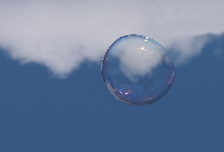 soap bubble, cloud, sky, weightless, float, ease, blue, flying, clarity, nature