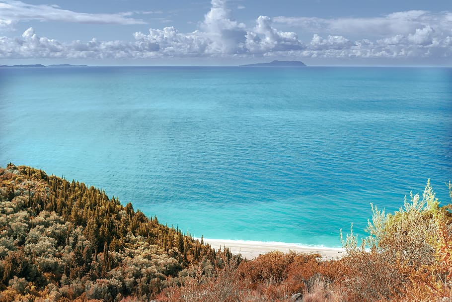 mar, agua, Albânia, oceano, praia, céu, areia, azul, natureza, verão