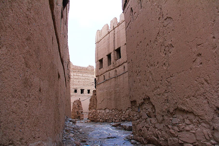 al hamra, nizwa, oman, velho, vila, arquitetura, antiga, parede, pedra, tijolo