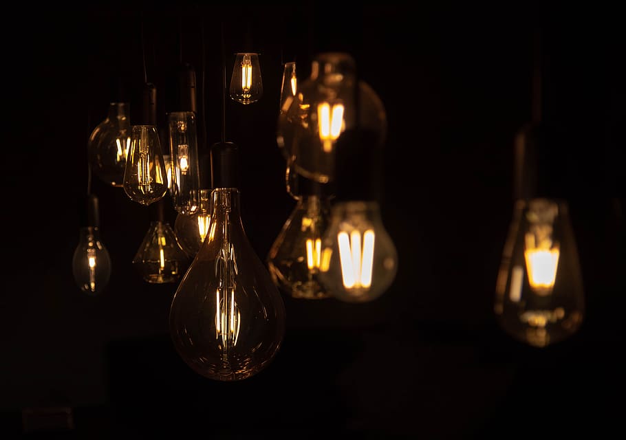 light, lamp, light bulb, energy, current, pear, shining, glow, illuminated, bulbs
