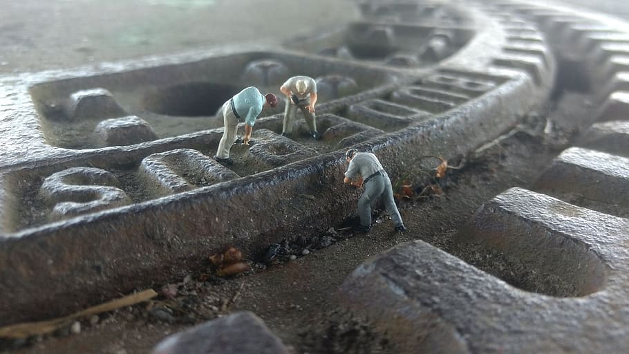 road construction, gulli, miniature figures, repair, workers, work clothes, cleaning, road, maintenance, work