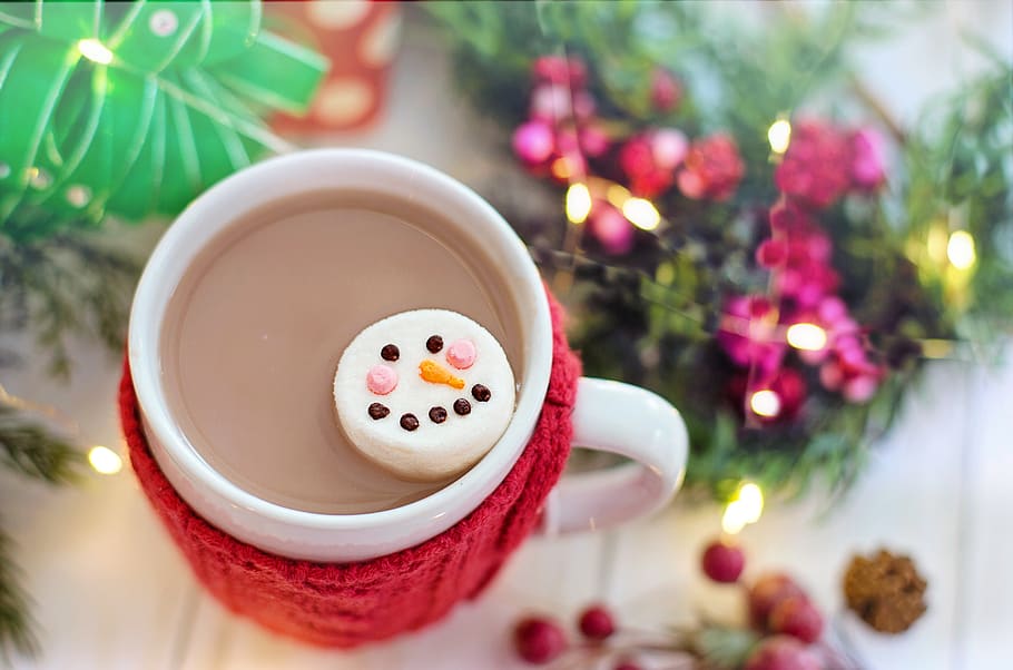 hot chocolate, cocoa, marshmallow, snowman, christmas, xmas, winter, drink, mug, hot