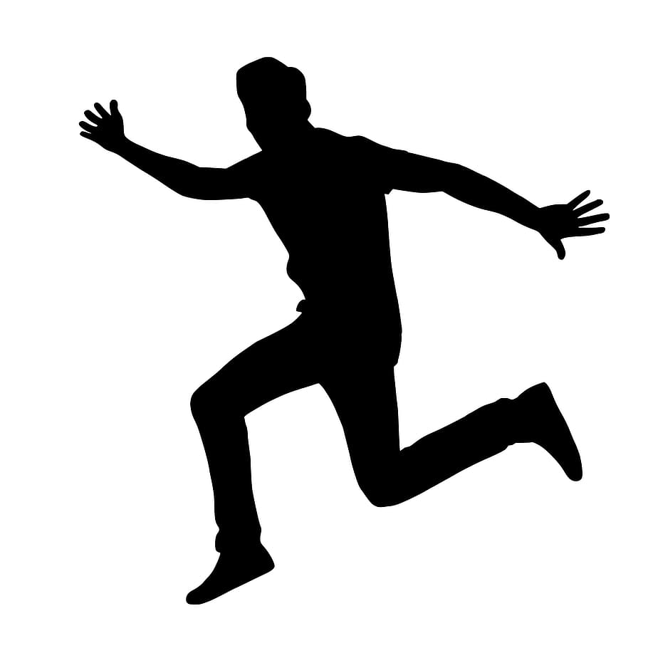 silhouette, jumping, excited, man., jump, youth, happy, celebrating, yes, success