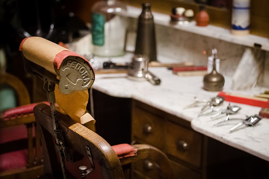 barber shop, chair, grooming, scissors, indoors, domestic room, focus on foreground, household equipment, sink, faucet