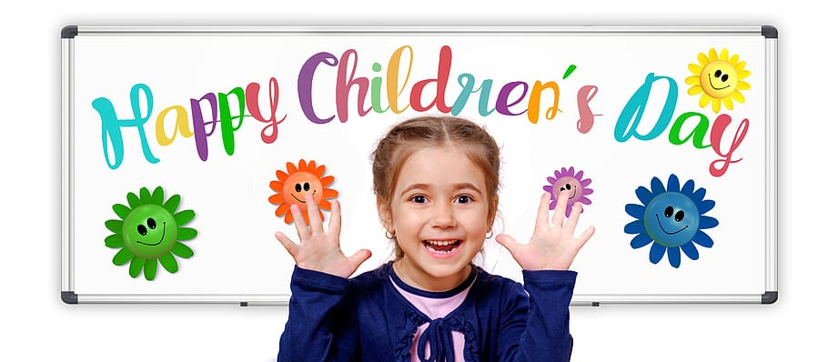 child, girl, children's day, smilie, sun, smile, joy, board, whiteboard, childhood
