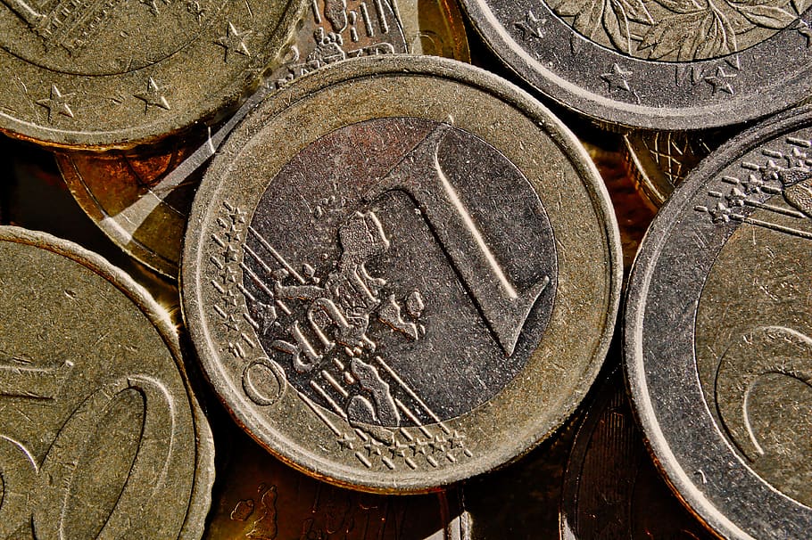 euro, coin, closeup, currency, money, coins, texture, financial, europe, finance