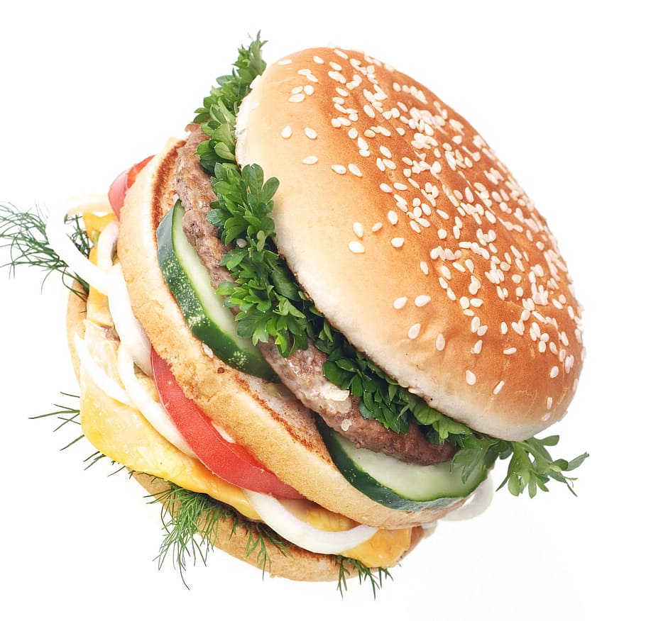 hamburger, burger, makanan, cepat, salad, diet, panggang, makan, makan malam, sandwich