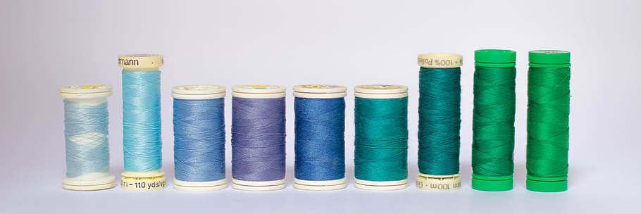 threads, colors, coil, coils, haberdashery, blue, weaving, sewing, yarn, dressmaker