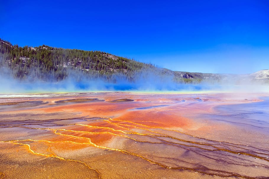 colorful grand prismatic spring, hot, spring, minerals, geothermal, wyoming, yellowstone, national, park, grand