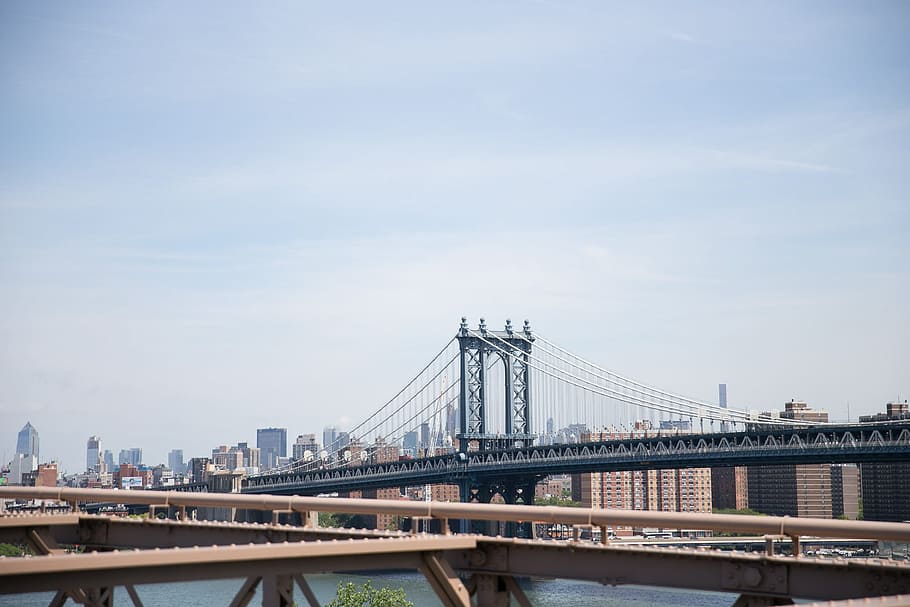 puente colgante del puente de manhattan, cruces, este, río, nuevo, ciudad de york, américa, arco, arquitectura, puente