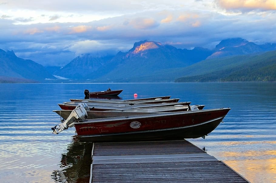 sewa perahu, danau mcdonald, air, danau, mcdonald, gletser, nasional, taman, montana, apgar