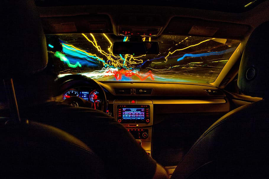 driving at night, various, car, cars, vehicle interior, mode of transportation, transportation, motor vehicle, car interior, speedometer