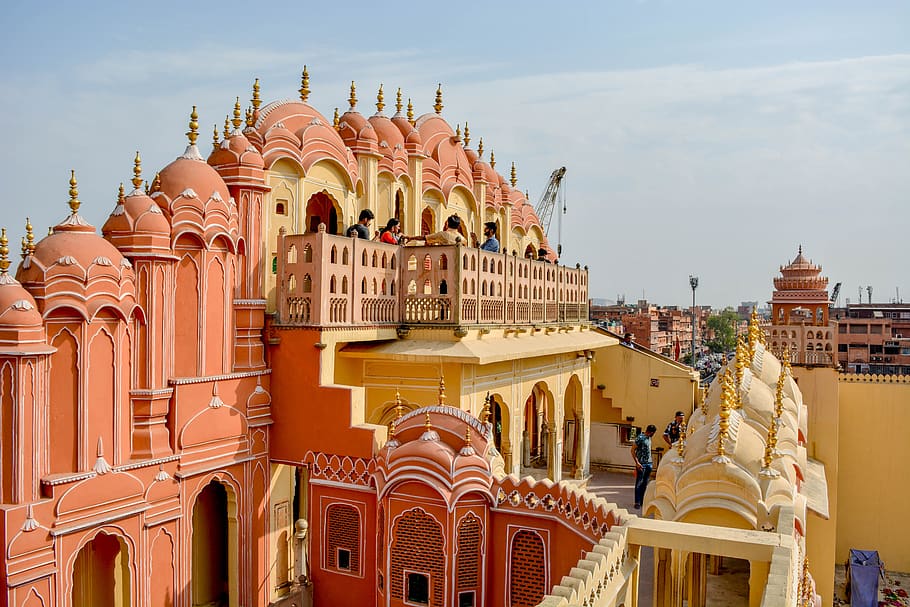 jaipur, rajasthan, india, sejarah, monumen, aula albert, langit, langit berawan, merpati, situs bersejarah