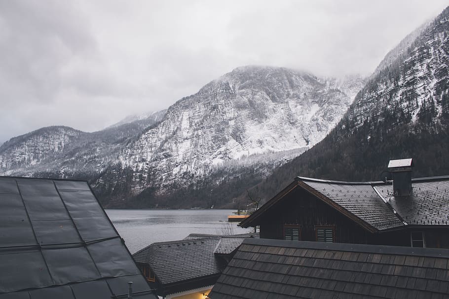 nature, landscape, house, architecture, roof, mountain, travel, adventure, clouds, sky