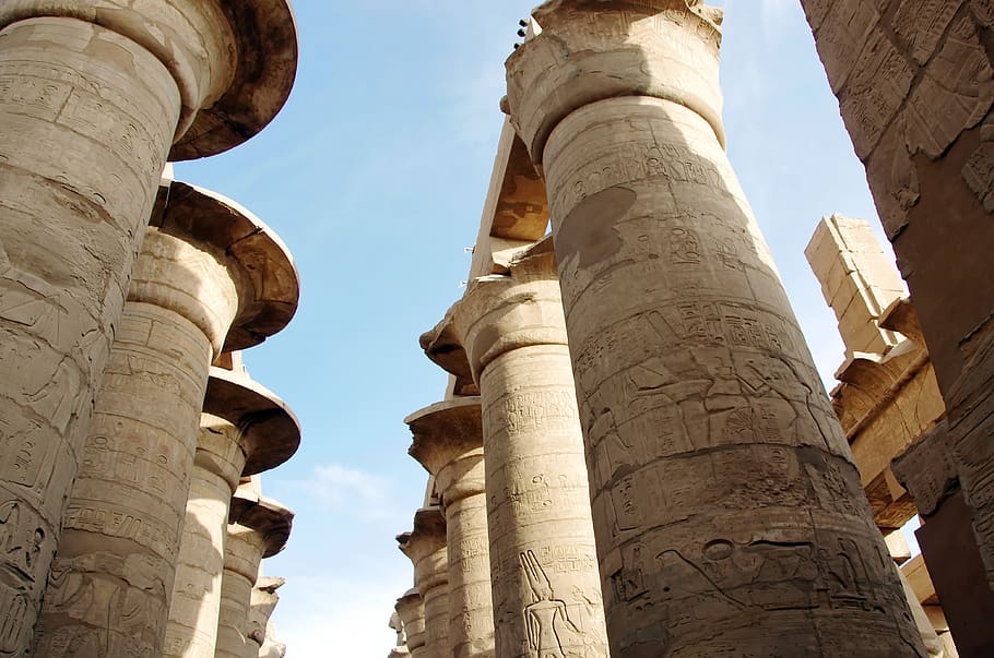 egypt, karnak, temple, amen, colonnade, pillars, columns, architecture, antique, pharaoh
