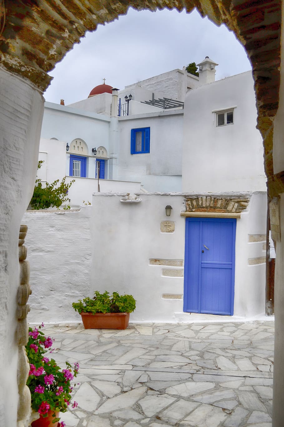 greece, island, door, tinos, pyrgos, dor, church, path, stone, windows