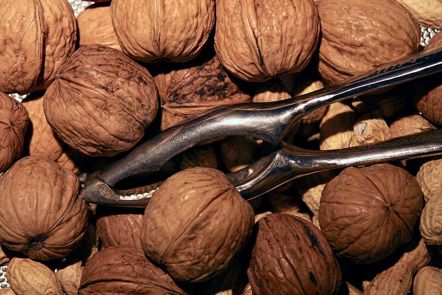 nuts, walnuts, nutcracker, food, food and drink, full frame, still life, backgrounds, freshness, walnut