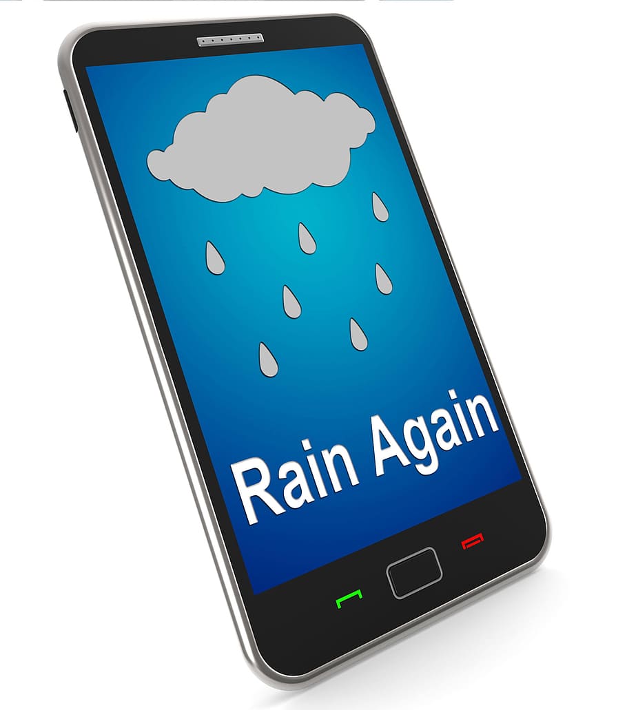 lluvia, móvil, mostrando, mojado, miserable, clima, Lluvia otra vez, teléfono celular, oscuro, aguacero
