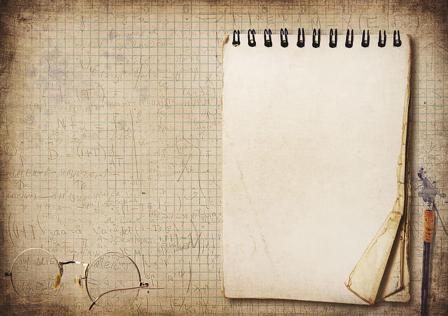 writing pad, pen, glasses, ink, paper, checkered, mathematics, calculations, font, vintage
