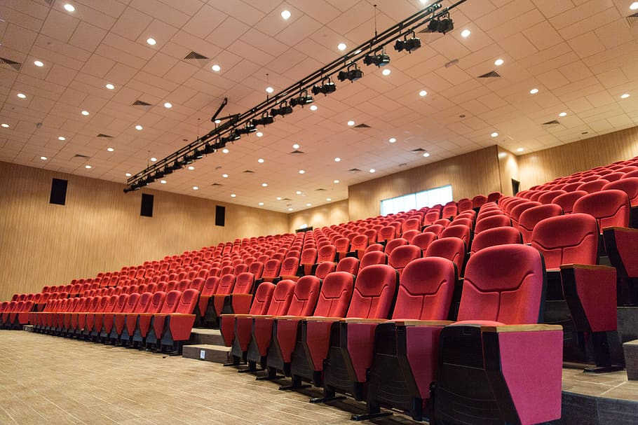 movie, seat, cinema, theater, hall, chairs, entertainment, red, empty, show