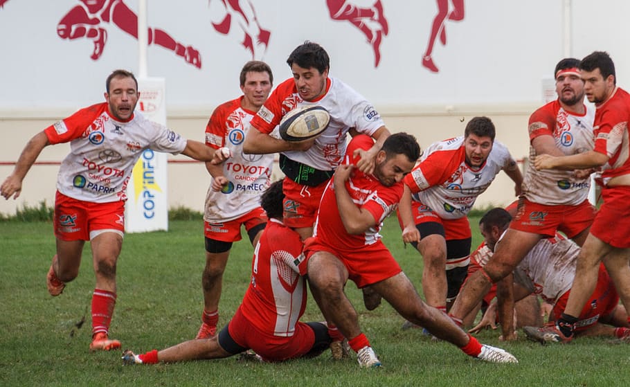 rugby, sport, players, sports, men, teams, group of people, soccer, red, people