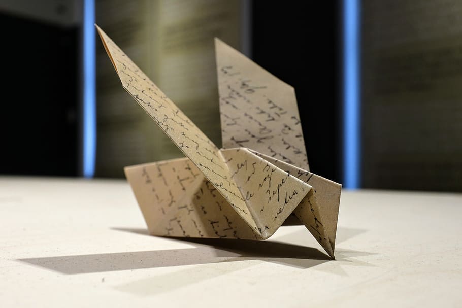 pássaro, origami, luz, sombra, papel, decoração, dobra, dobrado, artesanato, detalhes