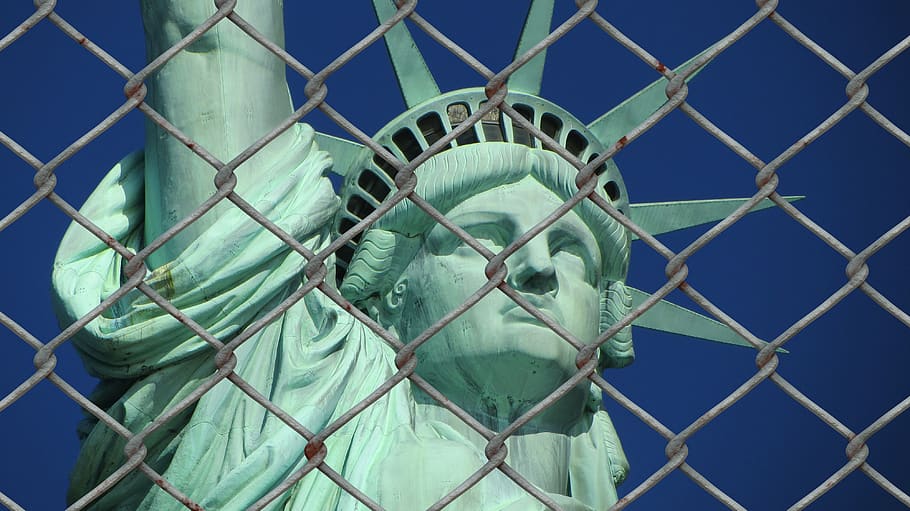 estátua da liberdade, refugiado, crise, cerca, crise de refugiados, estados unidos da américa, fuga, américa central, fronteira, migração