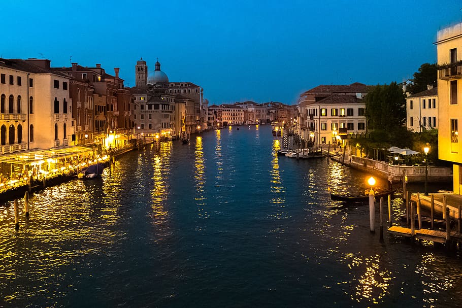 Venesia, Italia, lampu, kanal, menakjubkan, pemandangan, arsitektur, eksterior bangunan, air, struktur bangunan