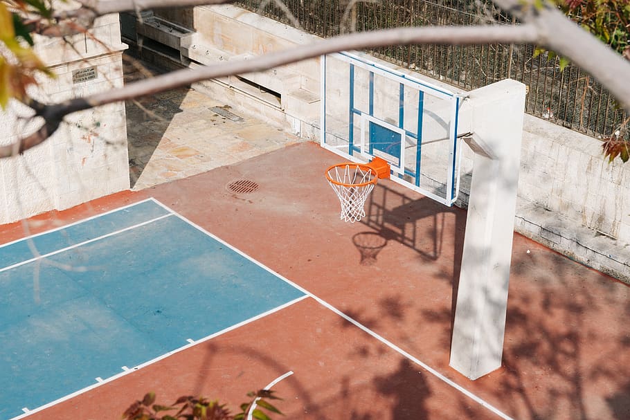 lapangan basket, bola basket, olahraga, keranjang, bersih, rekreasi, di luar ruangan, halaman, hari, lapangan