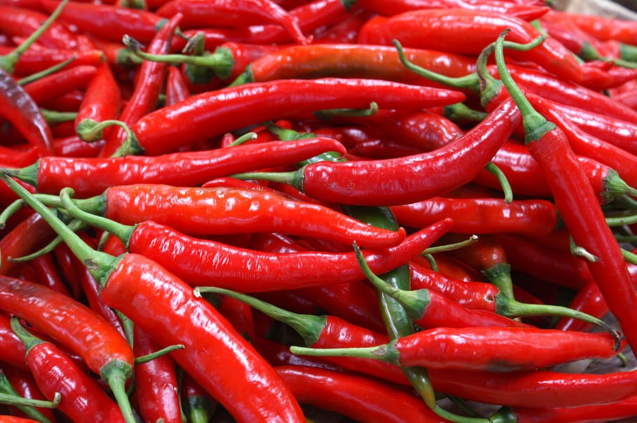 chili pepper, market, vegetables, food, spices, chile, peppers, red, thailand, vegetable