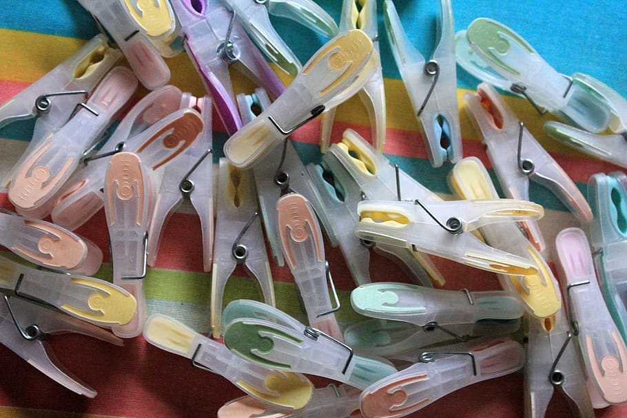 clothes pegs, laundry, hang, dry, clamp, plastic, wash, chores, pastel color, household