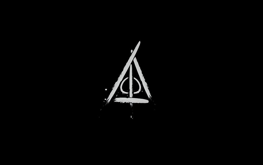 Harry Potter, símbolo, signo, copia espacio, no hay gente, noche, forma de triángulo, fondo negro, forma, interior