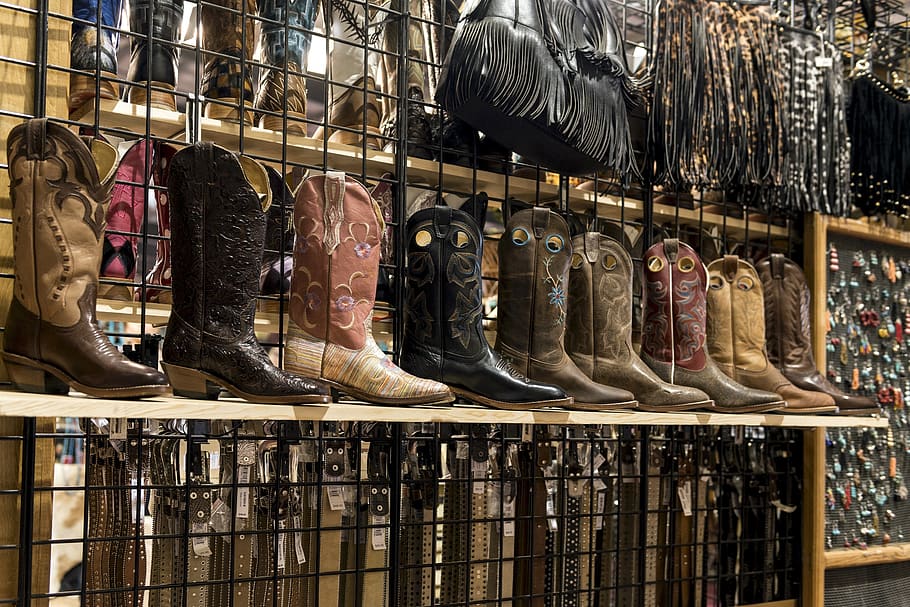 cowboy boots, shelves, styles, shoe, boot, belts, gear, cowboy, store, business