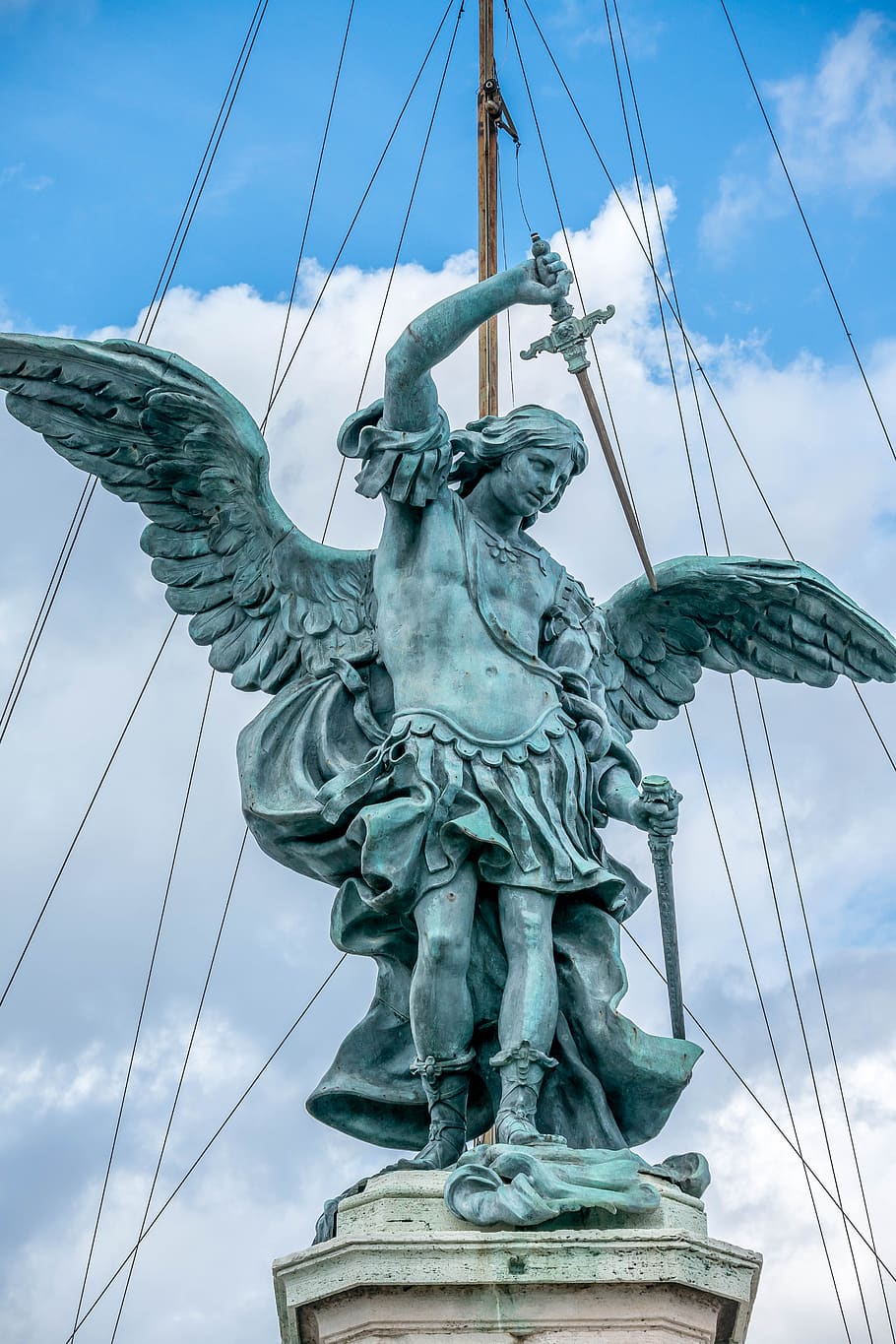 rome, eternity, architecture, city, history, angel, sword, sky, sculpture, art and craft