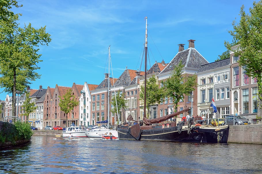 groningen, town, canal, street scene, old, center, architecture, historical, city, facade