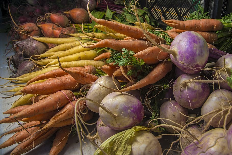 pasar, sayuran, akar, sehat, lobak, makanan, taman, panen, pertanian, dapat dimakan