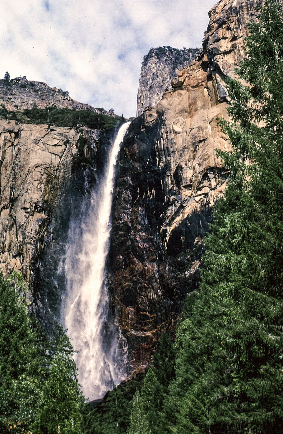 yosemite, falls, vintage, america, blue, california, clouds, fall, green, landscape