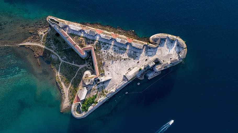 fortress, sea, croatia, architecture, šibenik, drone, dji, wallpaper, water, transportation
