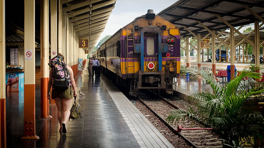 Chiang Mai, tren, estación, viaje, transporte, ferrocarril, locomotora, pasajero, vector, velocidad
