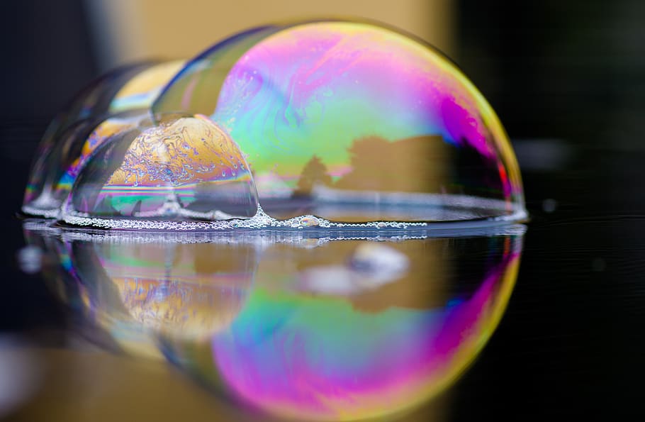 bolhas de sabão, iridescente, reflexão, espelhamento, bola, água, bolha de sabão, coloridos, cor, água com sabão