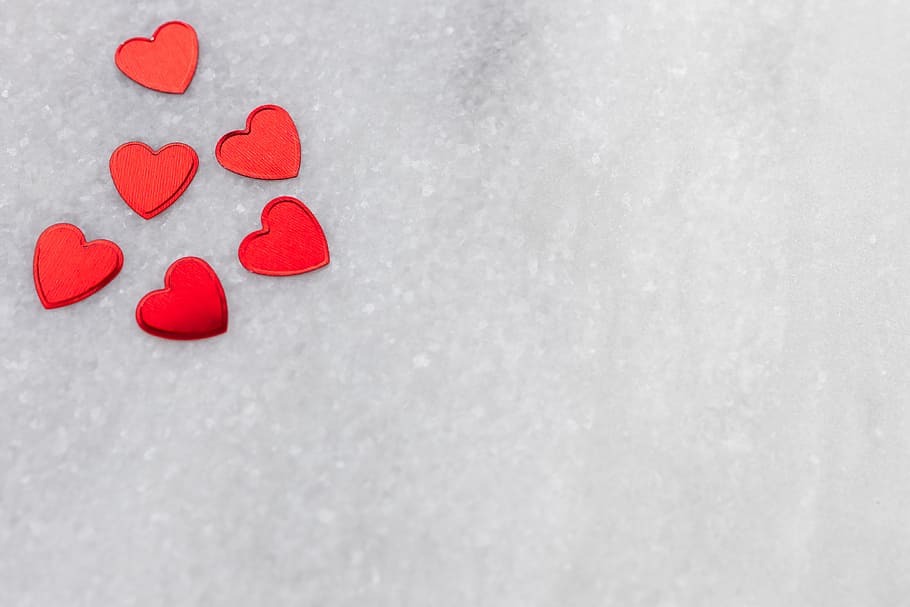 heart foil confetti, background, love, red, heart, valentine, valentine's day, heart shape, winter, copy space