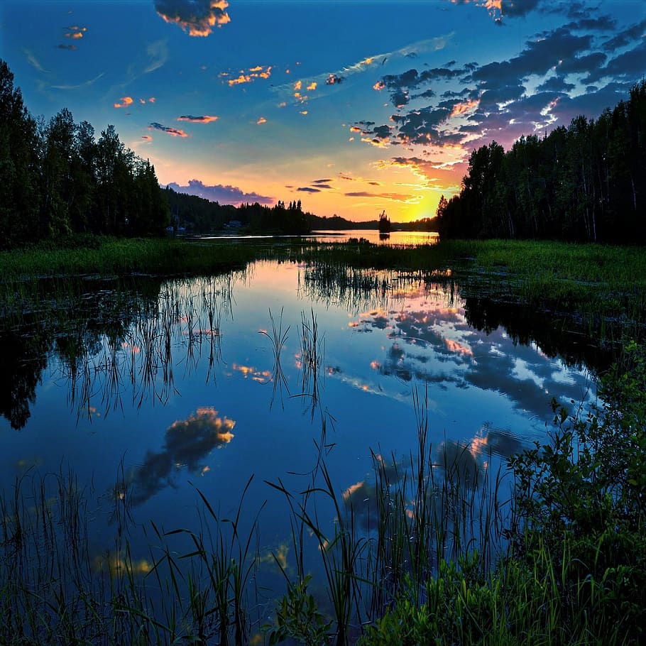 puesta de sol, paisaje, crepúsculo, Reflexión, agua, cielo, belleza en la naturaleza, tranquilidad, escena tranquila, lago