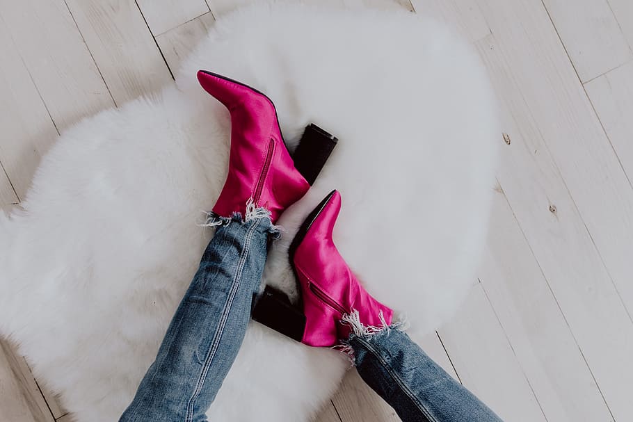 woman, pink, boots, blue, jeans, pink boots, pink shoes, legs, blues jeans, fashion