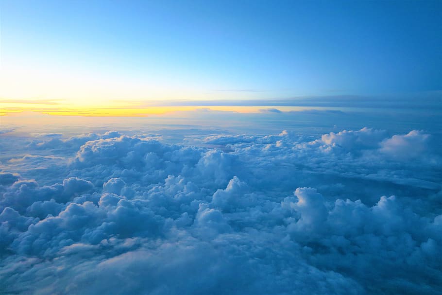 awan, penerbangan, udara, langit, alam, biru, pesawat, perjalanan, pagi, awan - langit